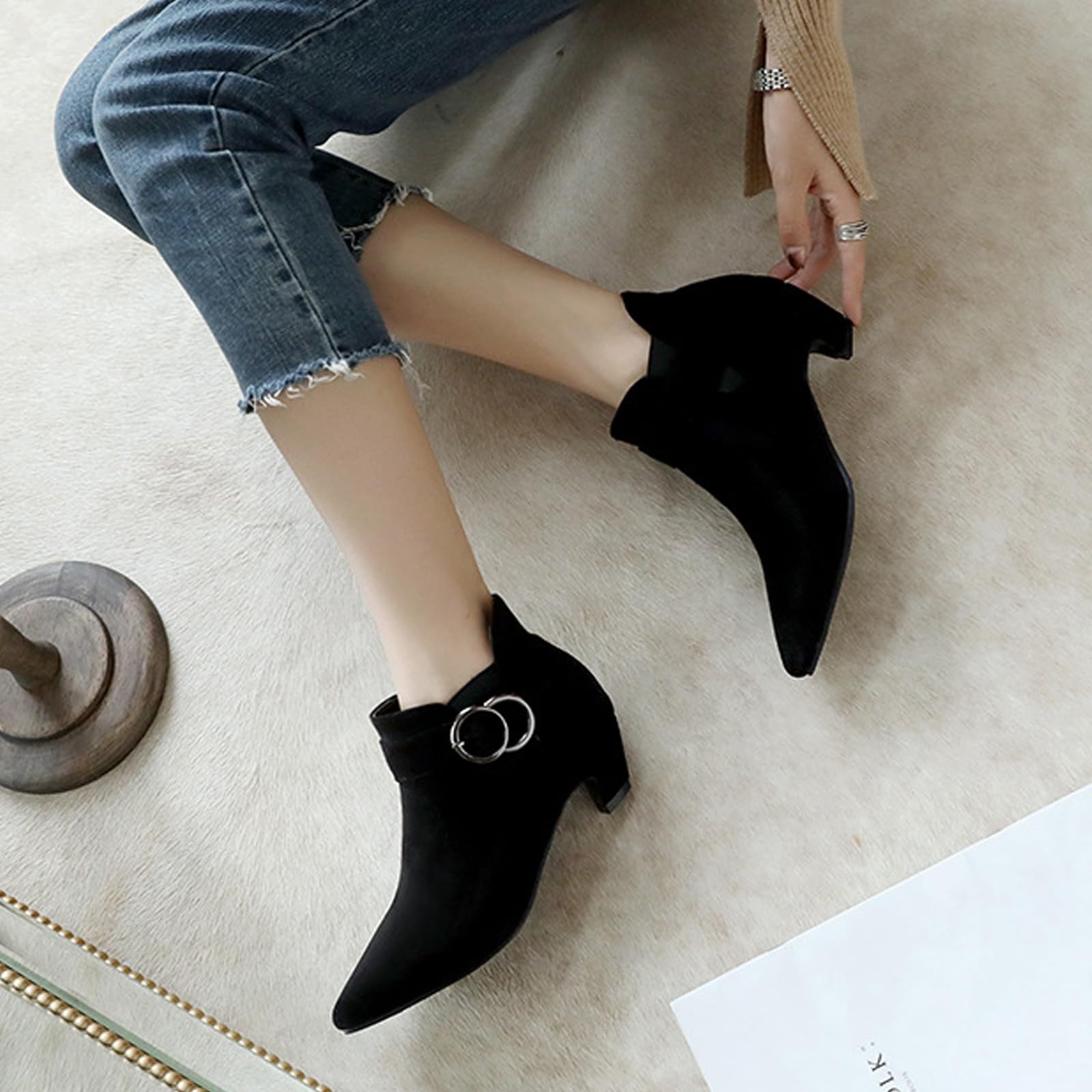 Scarpe Business Casual Donna Stivaletti Camoscio Punta Stretta Fibbia