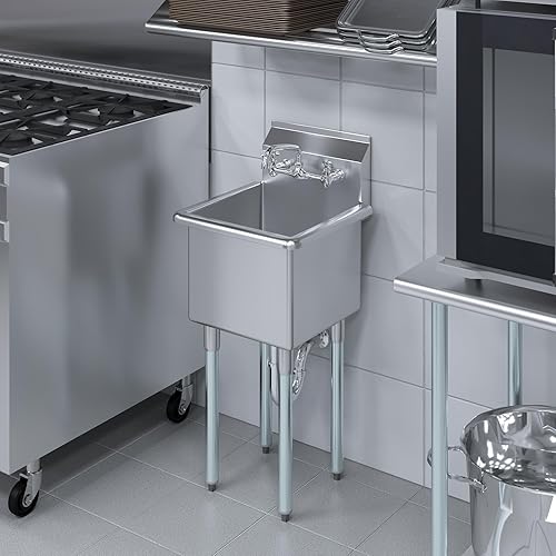Miniatura 8 de Fregadero de acero inoxidable con grifo  Acero inoxidable 304  NSF  Tamaño del tazón interior 15 "x 15"  Tamaño total 18.5 x 18 pulgadas