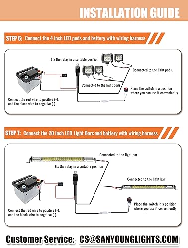 Miniatura 9 de SAN YOUNG Kit de barra de luz LED, (2) barras de luz LED delgadas de 20 pulgadas, (4) cápsulas LED de 4 pulgadas, (2) arnés de cableado, 12 V 24 V
