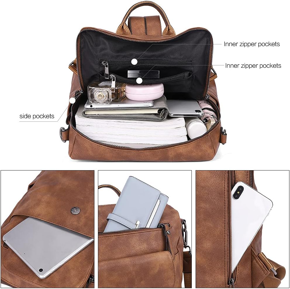 CLUCI Leather Backpack Purse for Women, Large Fashion Convertible Anti-theft, Travel Backpack Purses - Image 4