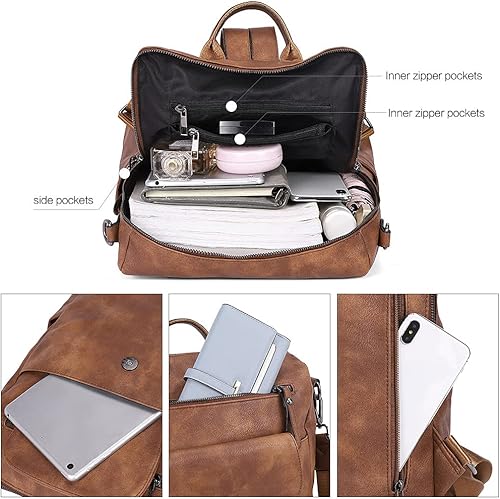 Miniatura 4 de CLUCI - Mochila de cuero para mujer, grande, convertible, de moda, antirrobo, mochilas de viaje