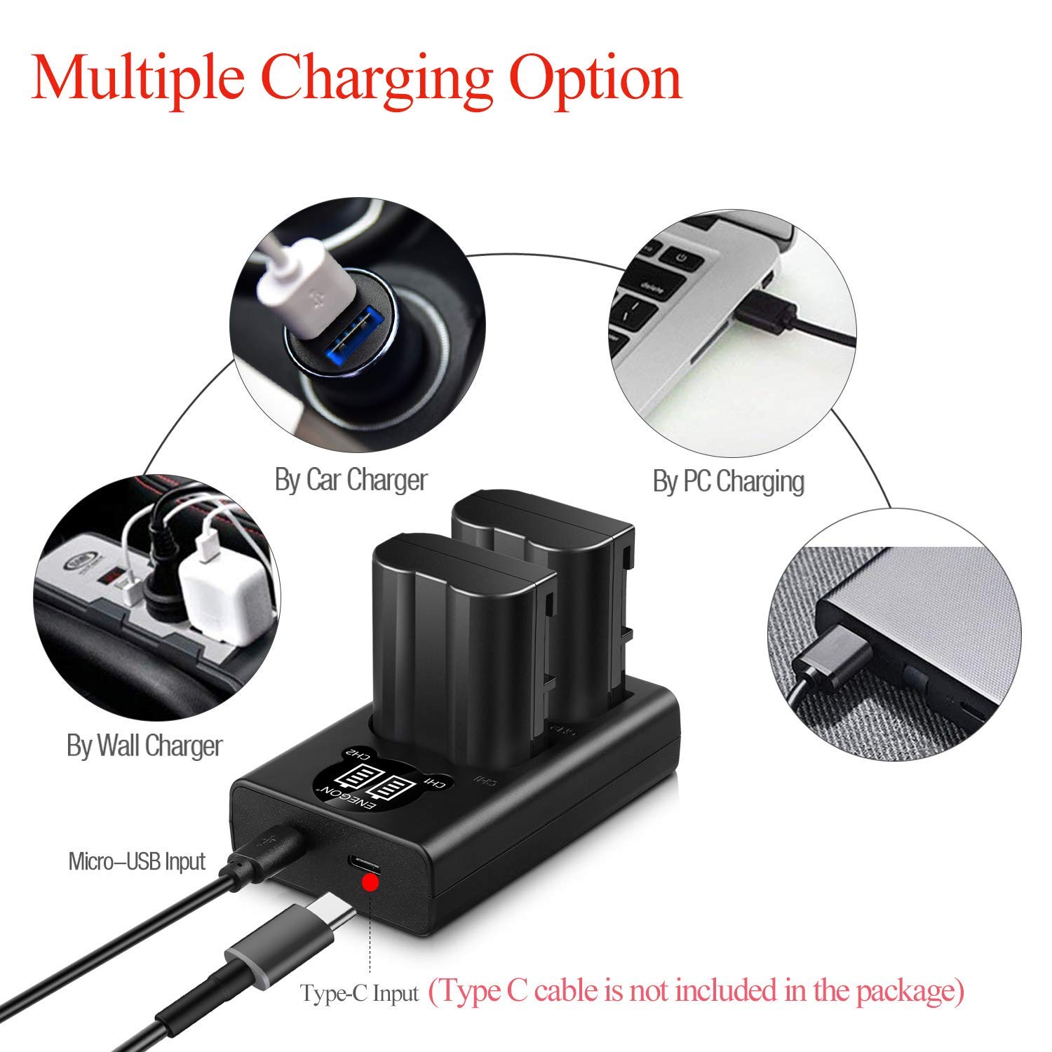 ENEGON EN-EL15 /EL15C Akku (2 Stück) und Smart LED Dual USB Ladegerät für Nikon ZF Z6,Z7 Z8 D7500 D7000, D7100, D7200 D500, D600, D610, D750,D780 D800, D810, D800E, D810A,D850