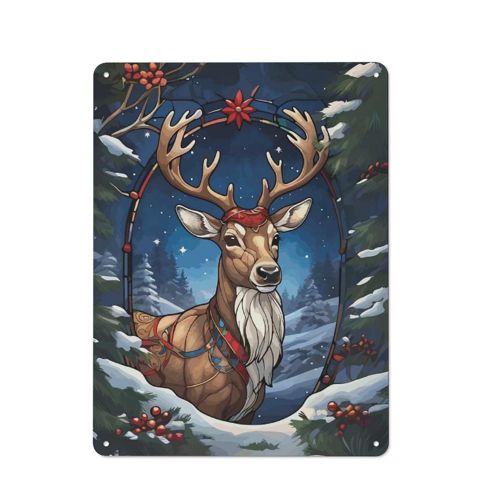 Junmoney Reindeer In Winter Forest Classic Decorative Tin Plaque 40X30cm, Bar Wall Plaque For Diner, Restaurant, Shed Or Kitchen