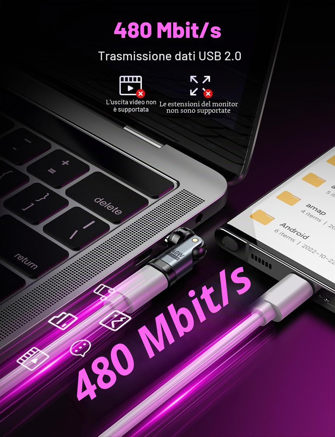 VAFOTON Adattatore Magnetico USB C 240W, Adattatore Magnetico USB C a 9 Pin (Confezione da 2), Rotazione di 540°, Supporta PD 240W 5A Ricarica Rapida, Trasferimento Dati, per MaBook Pro/Laptop