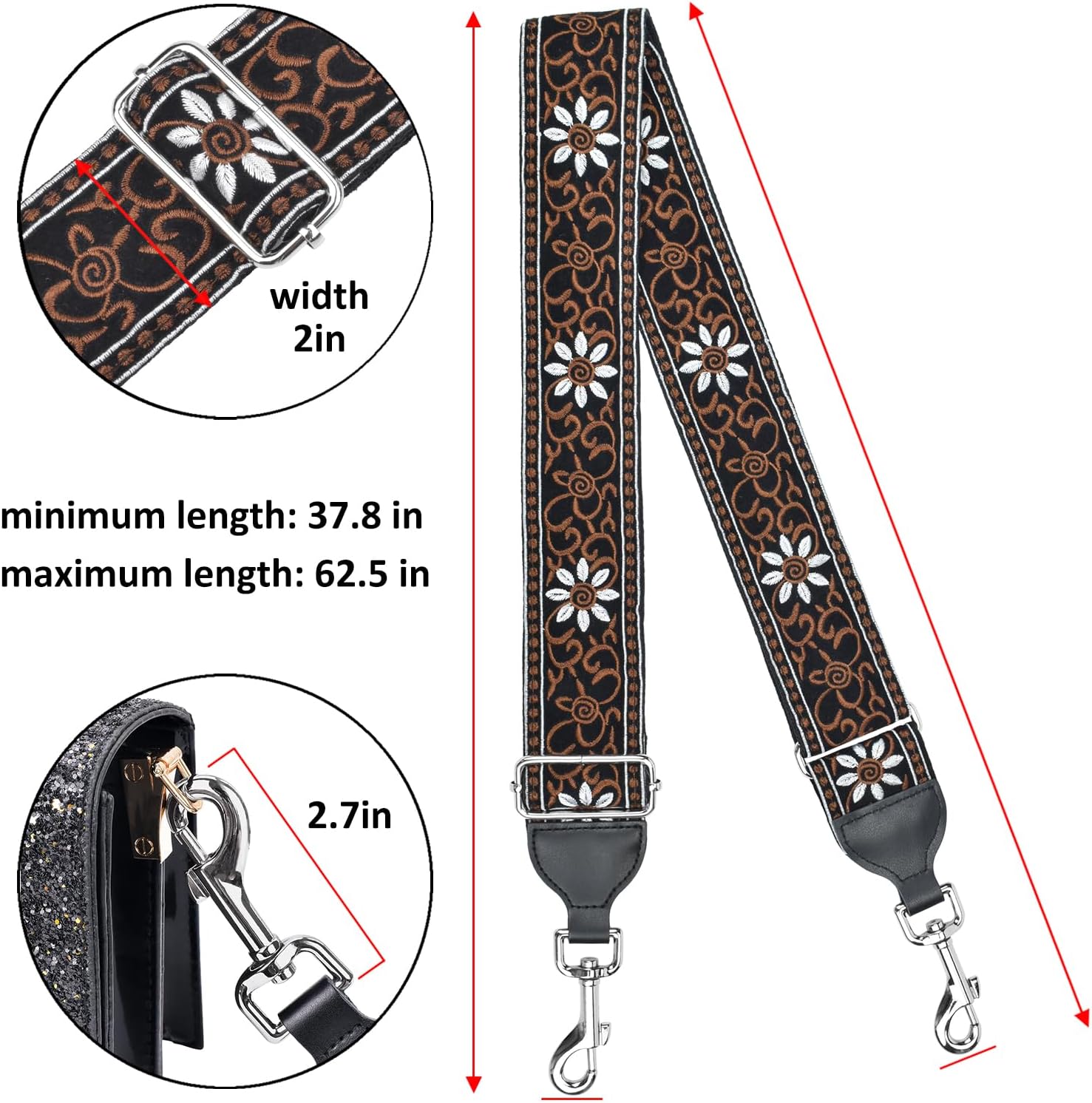 CLOUDMUSIC Handbag Strap Replacement Crossbody Strap Purse Strap With Silver Clips For Women Girls