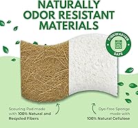 Vista 2 de Esponja de cocina natural biodegradable - Esponja compostable de celulosa y fibra de coco (paquete de 6)