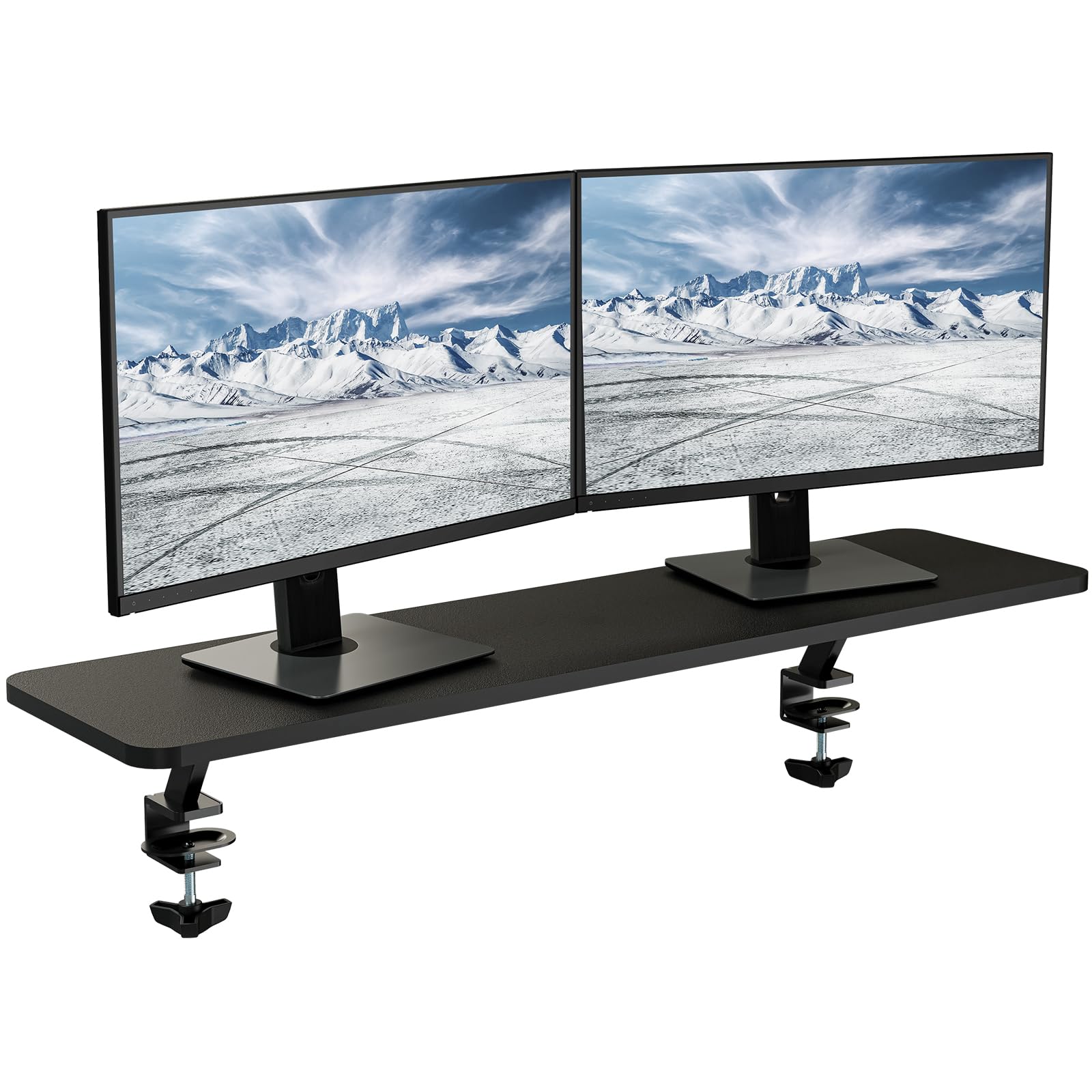 Photo 1 of WALI Computer Monitor Stand Riser, Dual Monitor Stand Steady Clamp On Desk Shelf, Ergonomic Monitor Stand Securely Attaches to Surface with Clamp Base - No Screws PTT010-B, Black