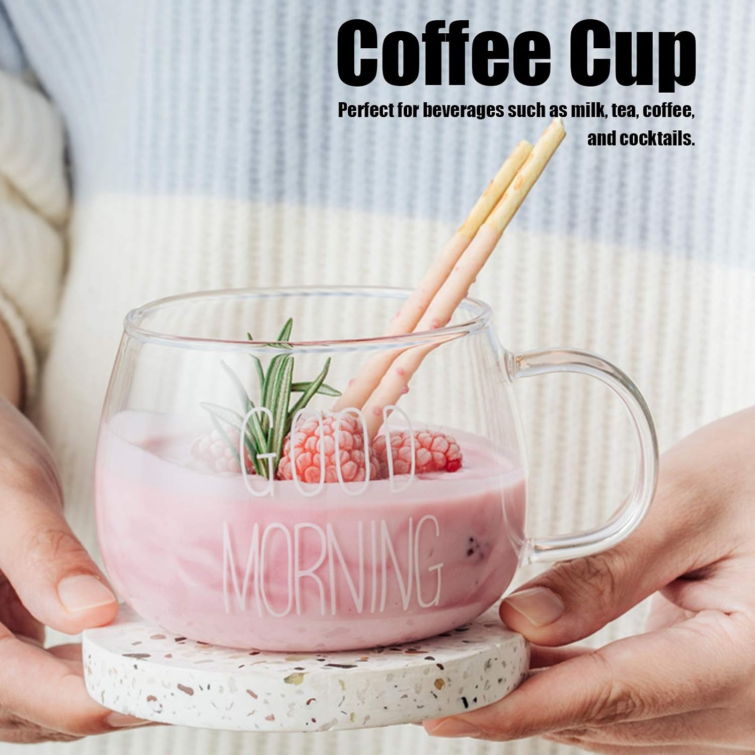 Transparent Borosilicate Glass Mug with Handle for Milk Tea Cocktail Beverage, Coffee Cup, to Christmas, Birthday, Mother Or Father's Day and Housewarming(White), Coffee Cup, Transparent Bo