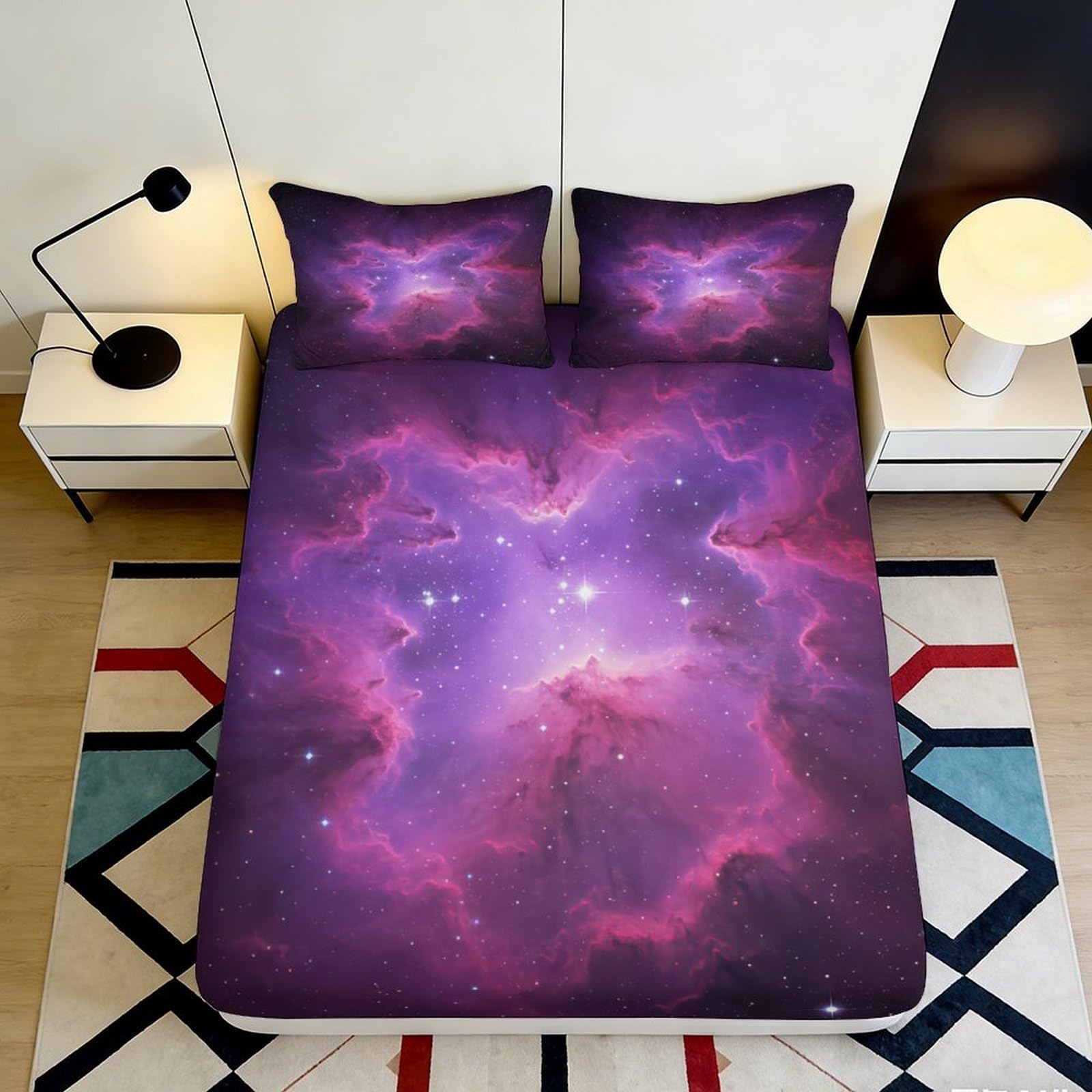 Kzqnxhjprl Style-10 3D Printed Galaxy Starry Sky Fitted Sheet Microfiber Purple Cosmic Nebula Mattress Cover For Bedroom Dorm Decor 90X200x25cm