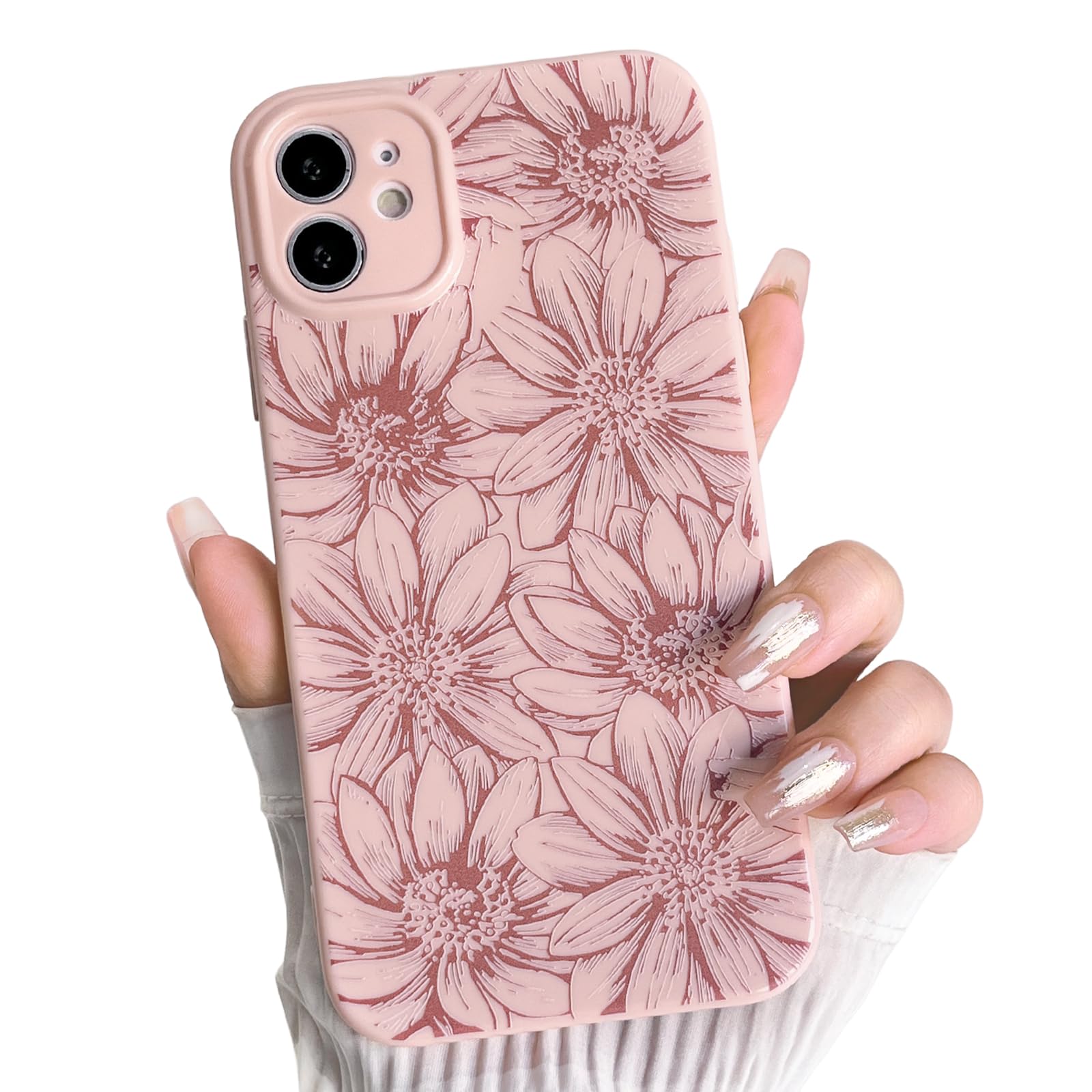 NITITOP Compatible with iPhone 12 Case Silicone Cute Flower Floral Sunflowers Pattern for Women Girl Trendy Slim Fit TPU Silicone Shockproof Full