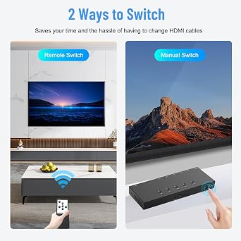 5Port HDMI Switcher 4K@60Hz 5In 1Out HDMI Selector with IR Remote Supports Full HD 4K/1080P/3D & HDCP2.2 for Switch,Xbox,PS4/PS5,Fire Stick,Roku,Apple TV