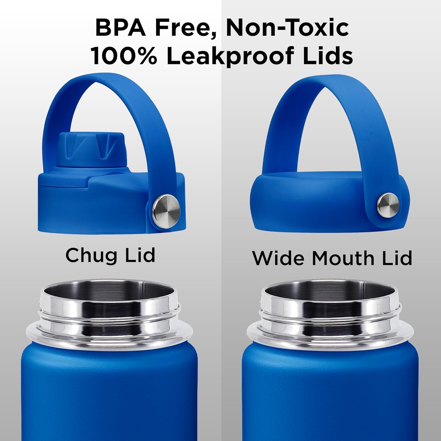 ThermoProof Double-Walled Vacuum Insulated Stainless Steel Water Bottle - Wide Mouth with Chug & Spout Lids, Dishwasher Safe, Reusable, Leakproof, Hot & Cold for Men, Women & Kids - 22oz, Blue - Image 6