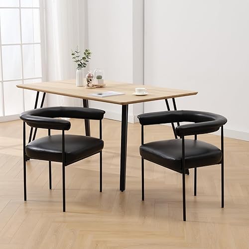 Miniatura 7 de LukeAlon Juego de 2 sillas de comedor Sherpa, sillas de cocina tapizadas con respaldo abierto con patas de metal negro, respaldo curvado, sillas de