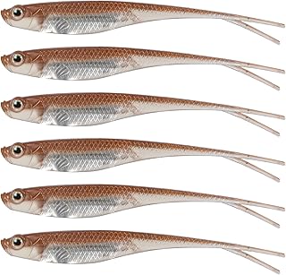 Dr.Fish Lot 6 Soft Plastic Swimbait Fluke Tail Soft Lure Jerk Shad Wiggle Fishing Lure Bass Perch 3in Light Brown