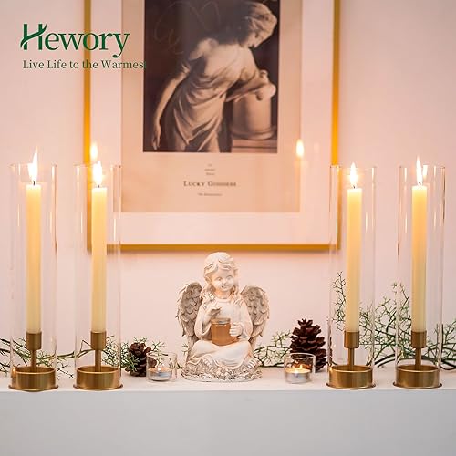 Miniatura 4 de Hewory Candelabros cónicos de huracán 2 portavelas dorados para centro de mesa, candelabros de cristal para recepción de boda, fiestas, decoración