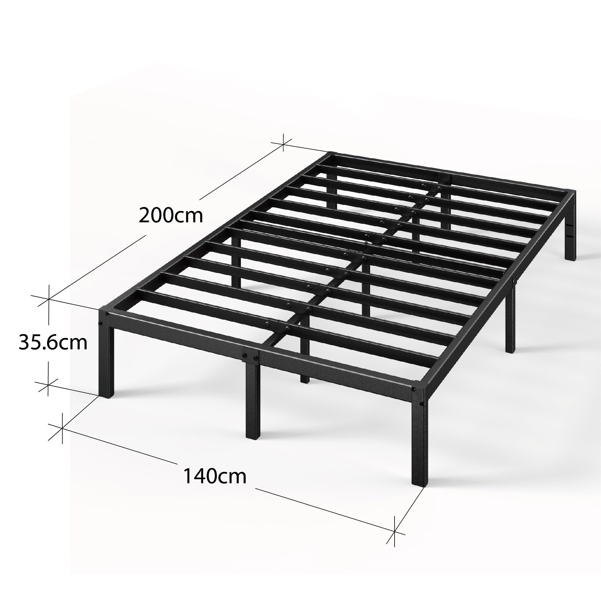 Zinus Elias Bettgestell 140x200 cm - Metallbett 140x200 mit Metall-Lattenrost - 36 cm Hohe Plattform mit Freiraum Darunter - Kein Boxspringbett Erforderlich - Einfache Montage - Schwarz
