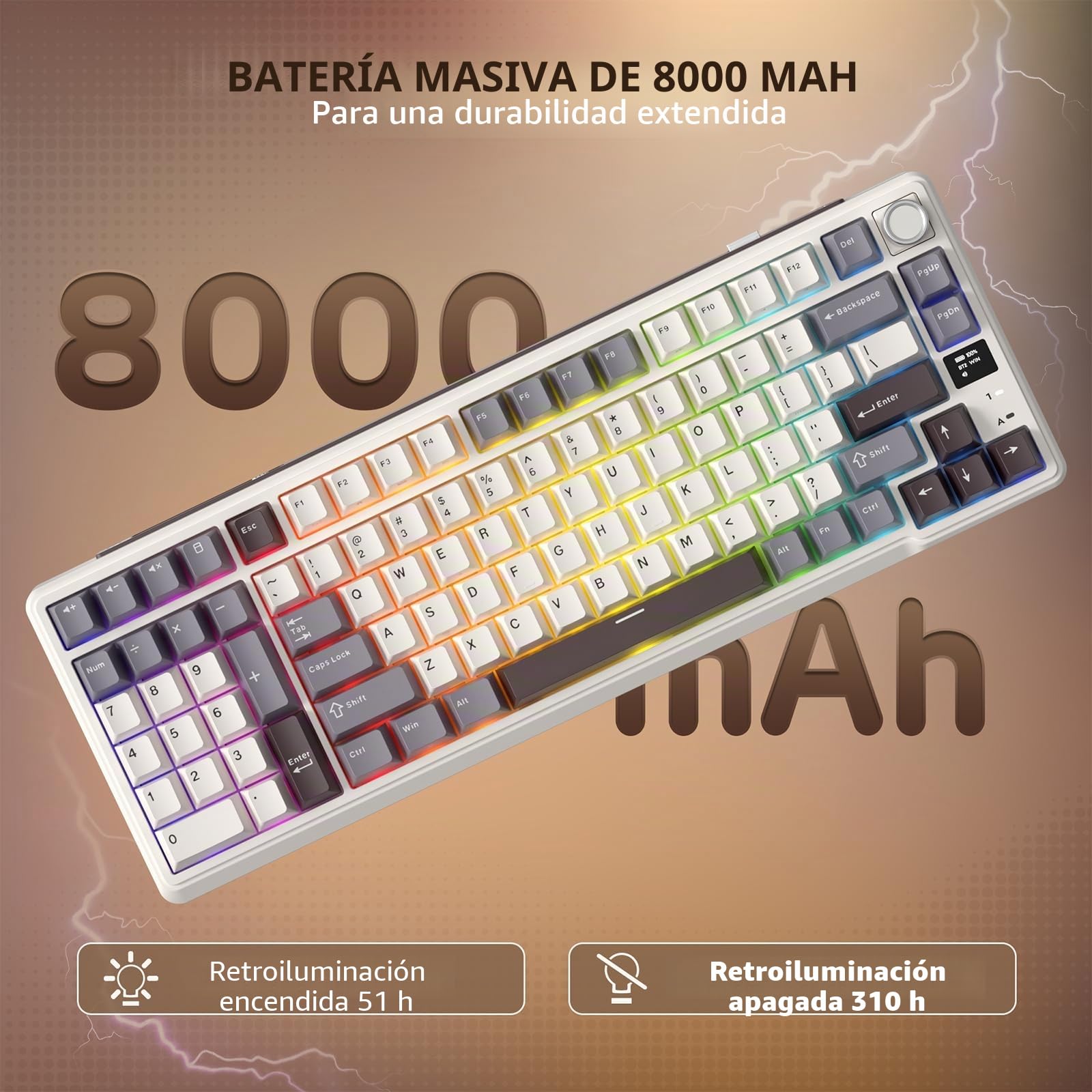 RK ROYAL KLUDGE L98 Teclado mecánico inalámbrico con diseño de paja southpaw para zurdos, botón intercambiable en caliente, teclado trimodo 95% BT/2.4G/USB-C, Pro software, montaje Gasket, batería