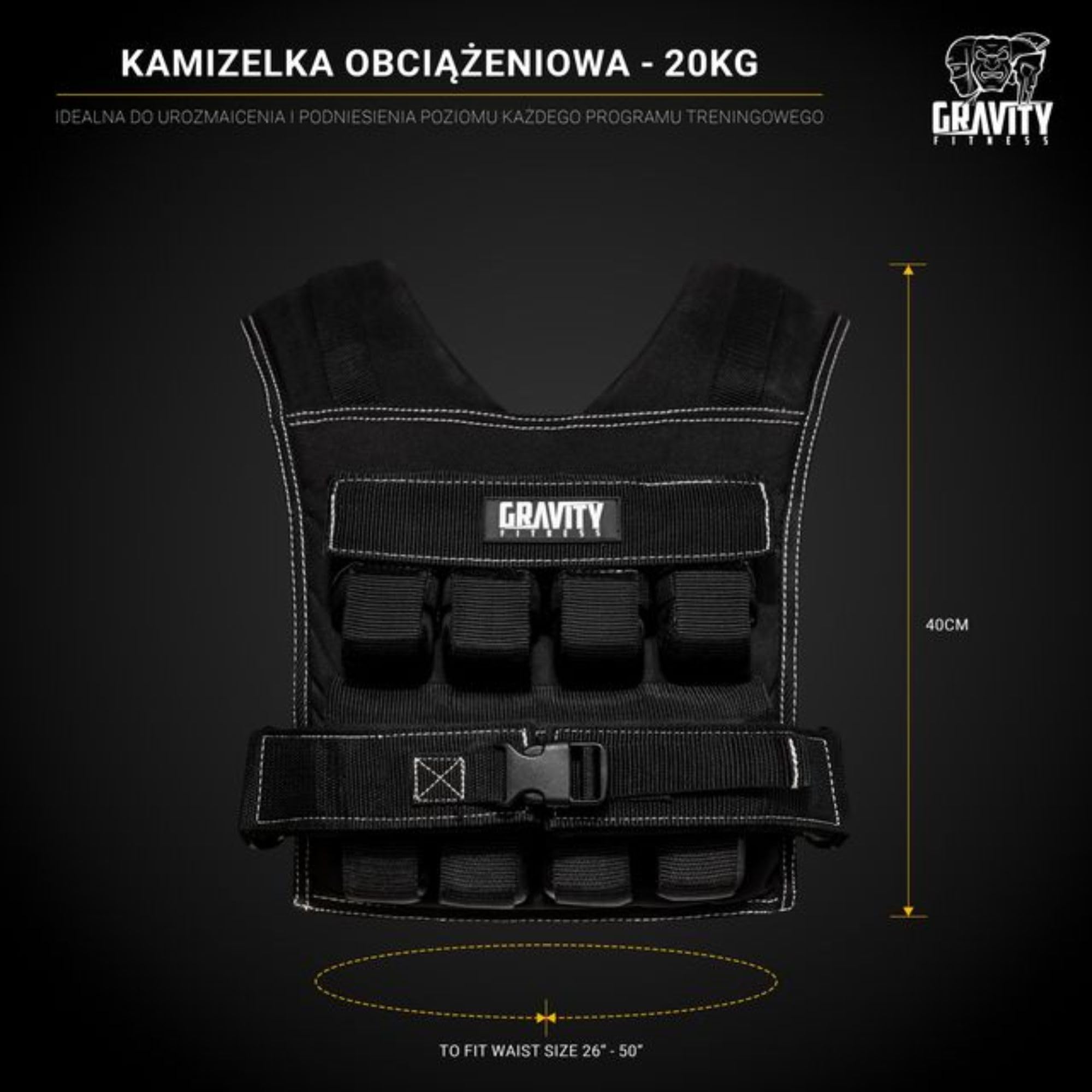 Kamizelka Obciążeniowa Gravity Fitness 10kg 20kg 30kg – Regulowana kamizelka treningowa do ćwiczeń w domu, treningu siłowego, kalisteniki, biegania i fitnessu mężczyzn i kobiet