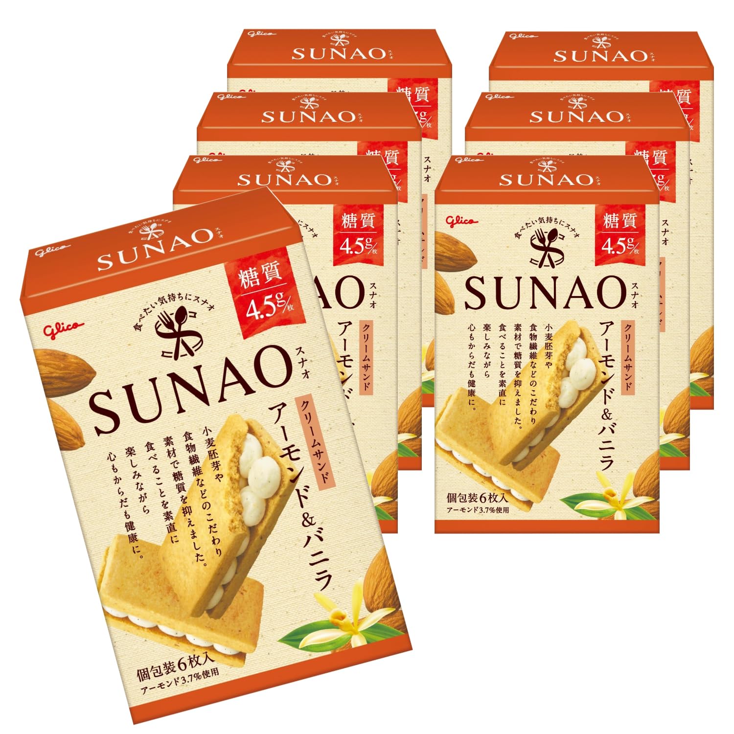 SUNAO(スナオ) クリームサンド アーモンド&バニラ 6枚×7箱 江崎グリコ…