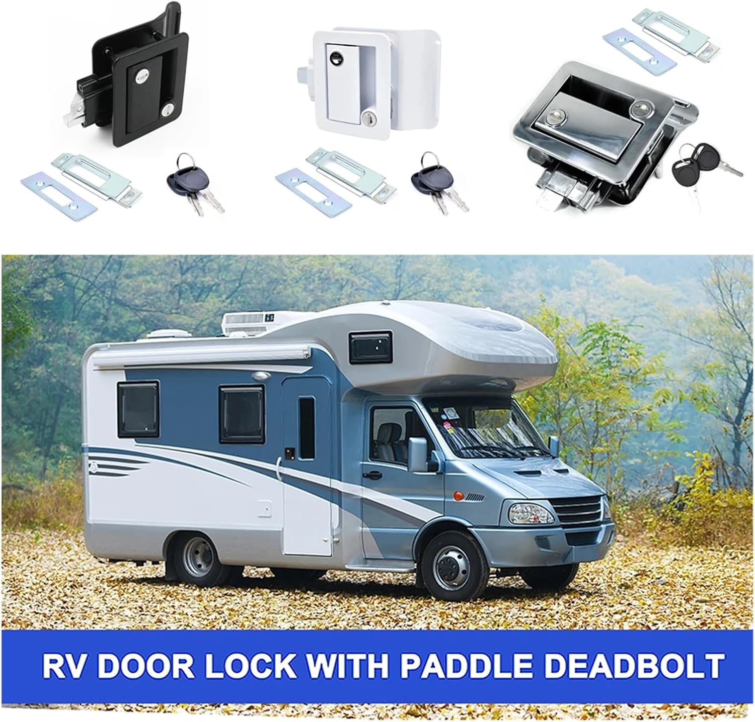 Amazon | キャンピングカーのドアロック、メタルキャンピングカードアラッチハンドル 亜鉛合金RVドアロック交換キット RV用のダブルトレーラードア  トレーラードアラッチの内側のラッチヨット用のドアロック | ドアロック | 車＆バイク 【RVドアロック・セキュリティ強化 ... RV ドアロック ラッチ トレーラー 内側 外側 トラックロック 自動車 キャンピングカー パーツ(Black)