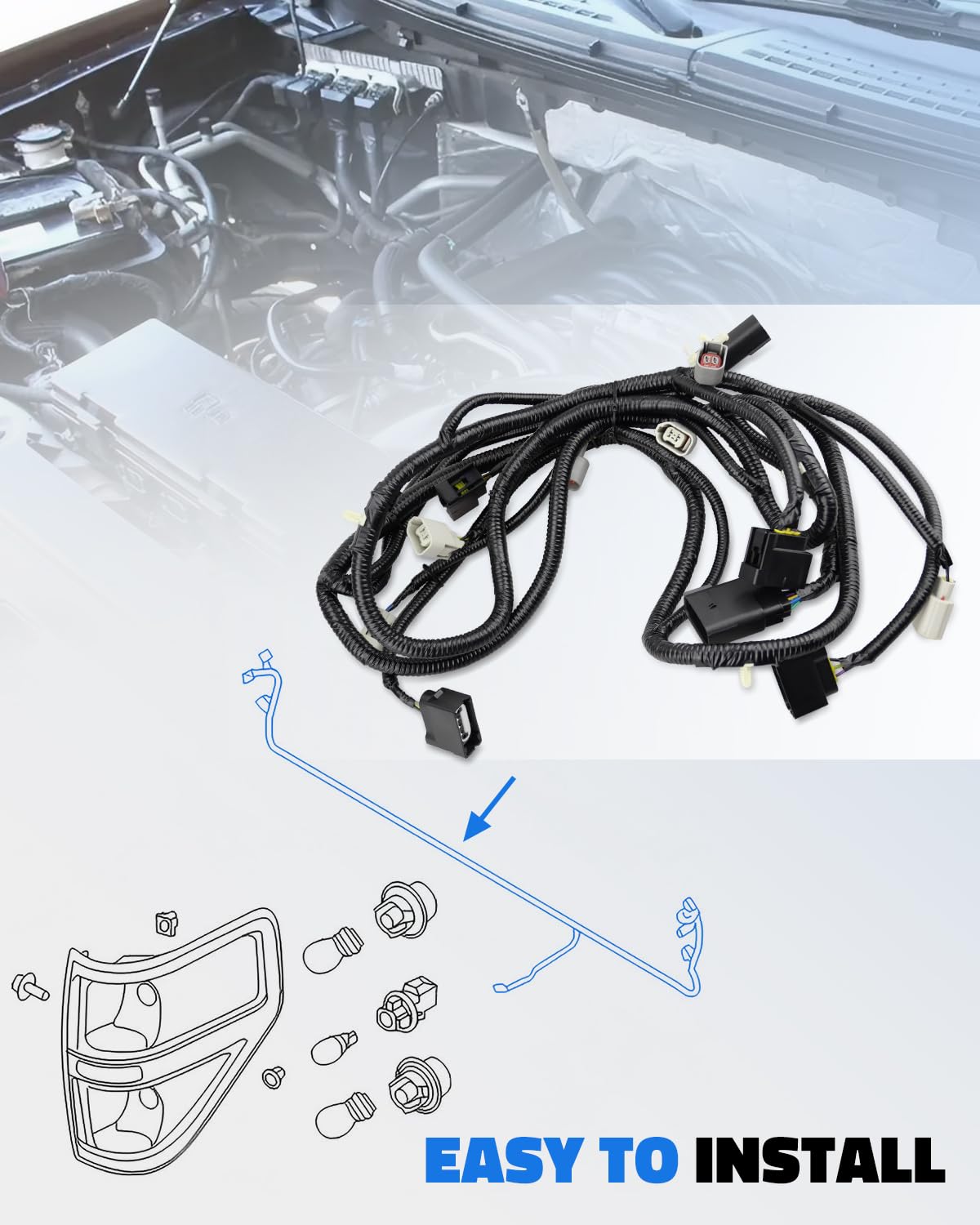 BL3Z-13A409-B Left and Right Tail Light Lamp Wire Harness Fits for Ford F-150 2011-2014 3.5L/ 3.7L V6 Engine 5.0L/ 6.2L V8 Engine, Without Hill Descent