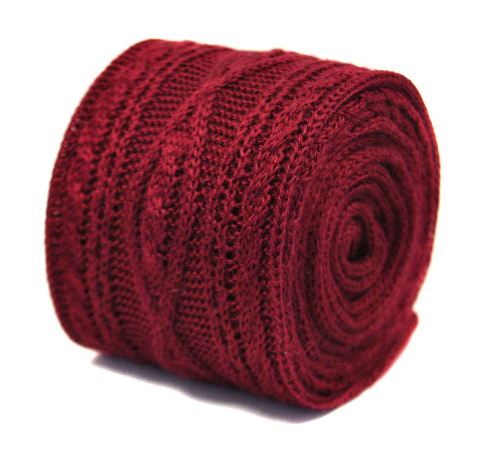 Frederick Thomas Men's Maroon Red Maroon Knitted Tie With Cable Knit Design And 147Cm Long, Textured Plain Knit ’S Necktie For Weddings, Office, Smart Casual Or Formal Wear