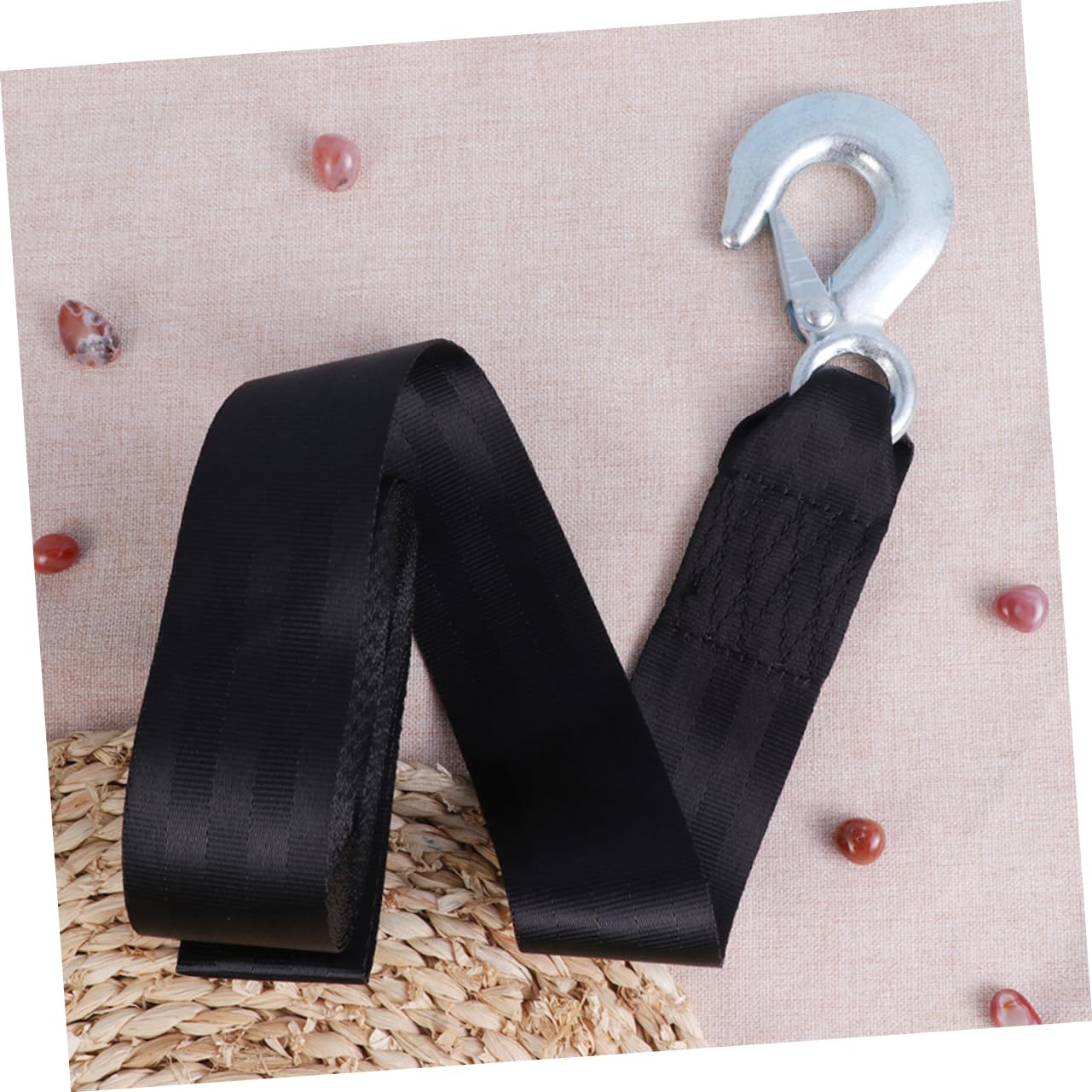 GRIRIW Marine Winch Strap 1.5 Ton 4.7cm Wide Black Webbing Trailer Winch Rope Stopper