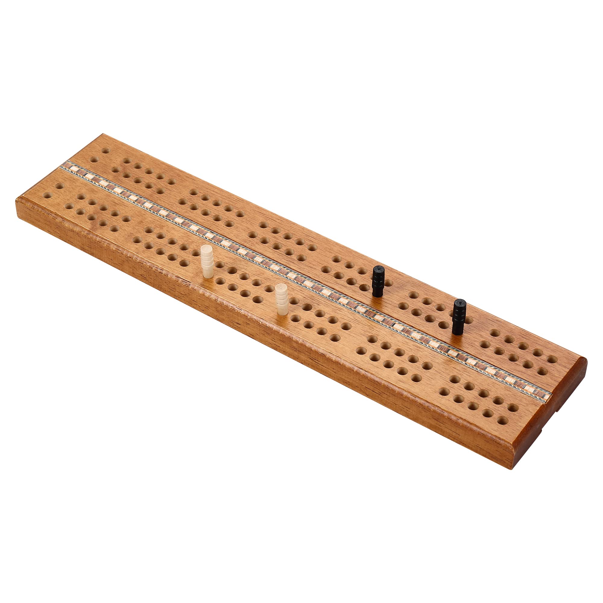 Sterling Games Extra Large Extra Long Cribbage 16" Wooden Game Board 2 Persons Double Track Board with 1/4" Holes and Italian Inlaid, Large Wooden Pegs Great for Seniors and Children