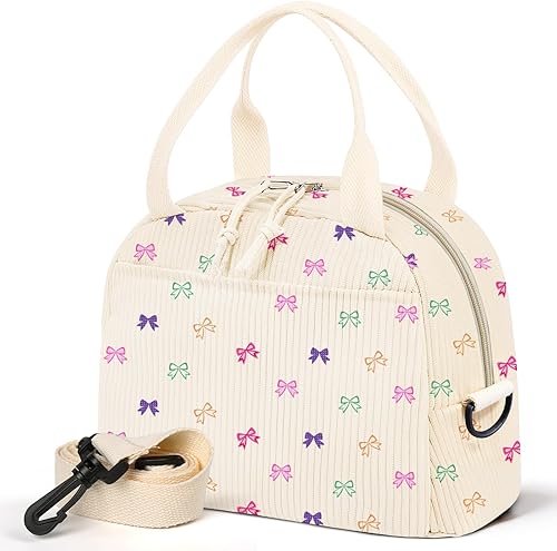 Miniatura 22 de Lonchera para mujer, lonchera con diseño floral, bonita lonchera aislada de pana con correa para el hombro para mujeres adultas, para el trabajo,