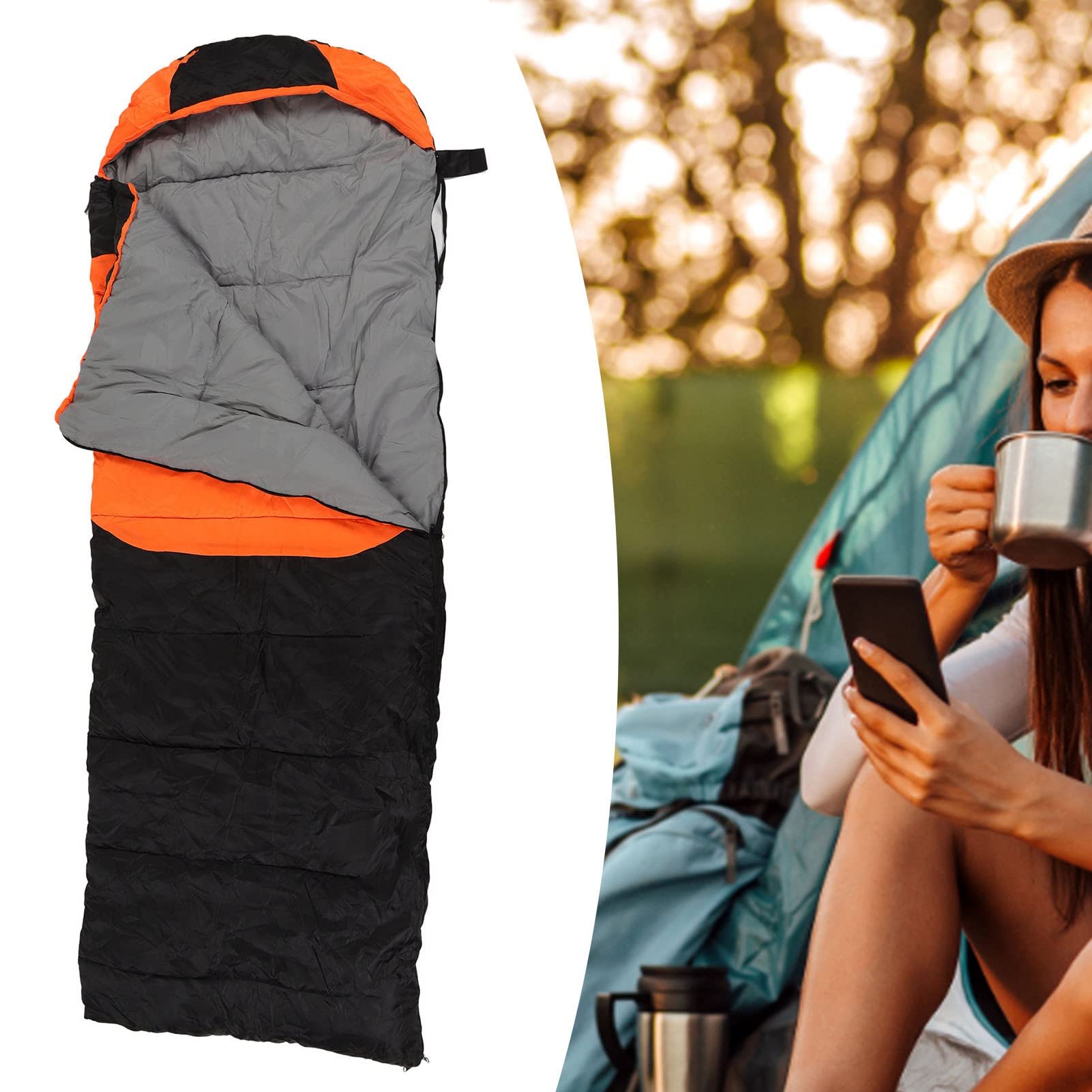 Elektryczny Podgrzewany śPiwóR, Podgrzewany śPiwóR Puchowy BawełNiany Podgrzewany śPiwóR USB na Kemping Outdoor Piesze Wycieczki (Pomarańczowy)