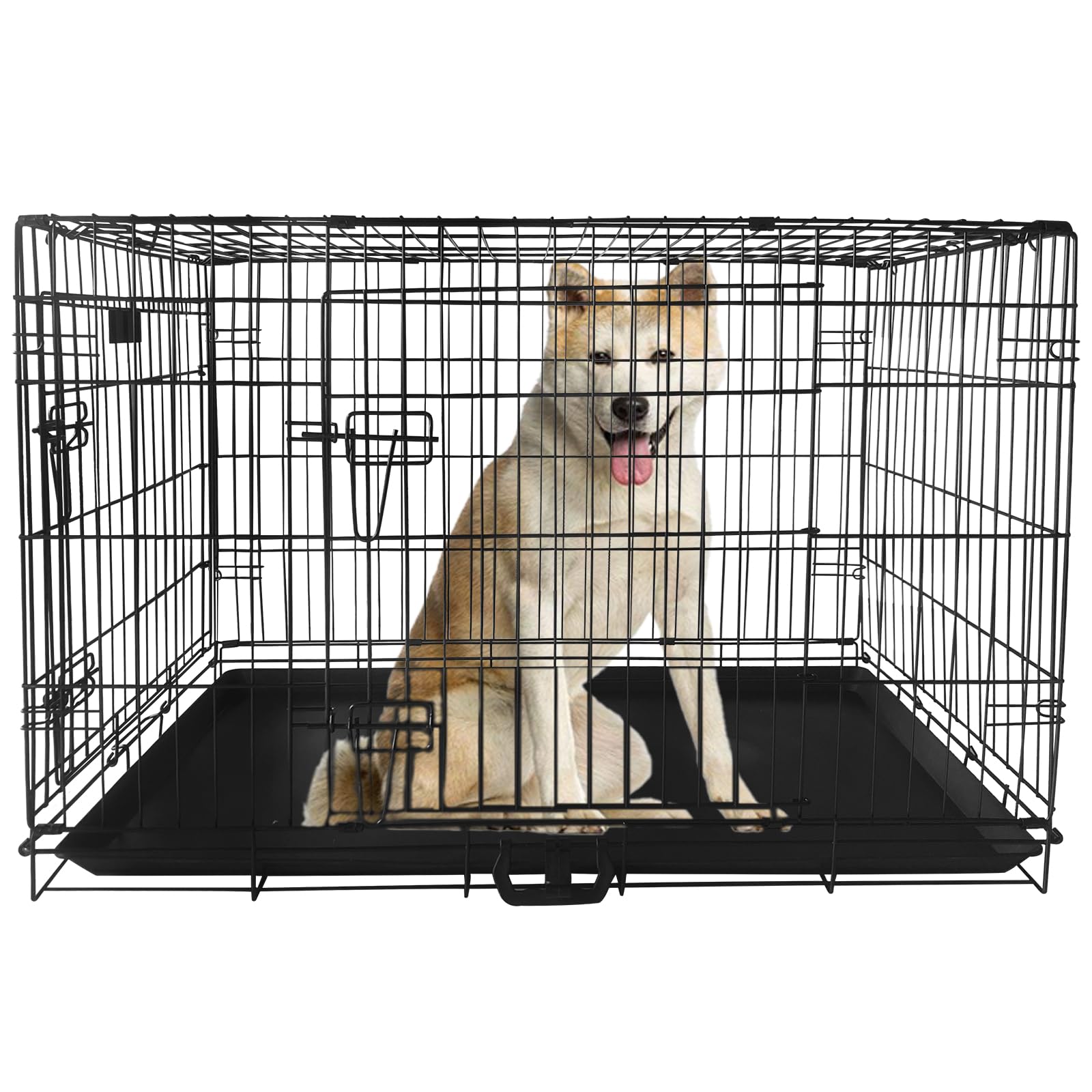Holywarm Dog Crate Metal Dog Cage, 48 inch Large Dog Crate Foldable Pet Cage with Leak-Proof and Removable Tray, Easy to Clean (120cm L x 75cm W x 79cm H)