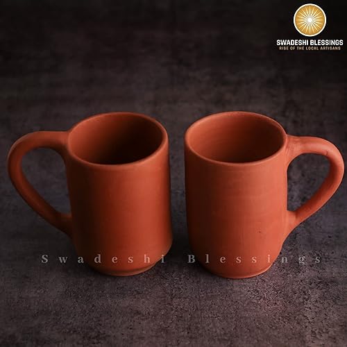 Miniatura 3 de SWADESHI BLESSINGS Exclusive Range - Juego de 2 tazas de arcilla hechas a mano para leche, té, café/artículo ayurvédico (con acabado de espejo) +