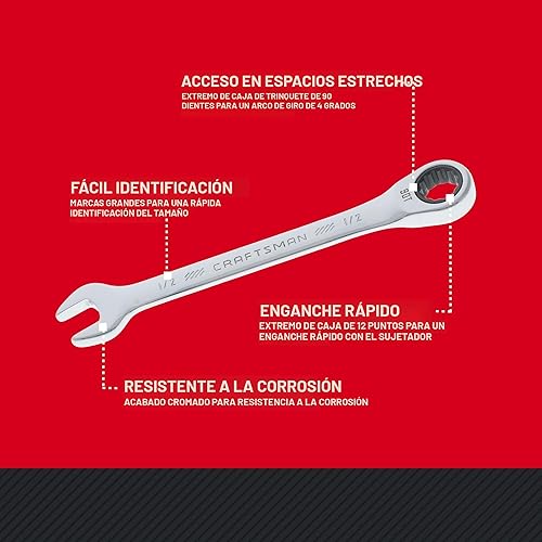 Miniatura 4 de CRAFTSMAN Juego de llaves combinadas de trinquete de 20 piezas, SAEmétricas (CMMT87220)