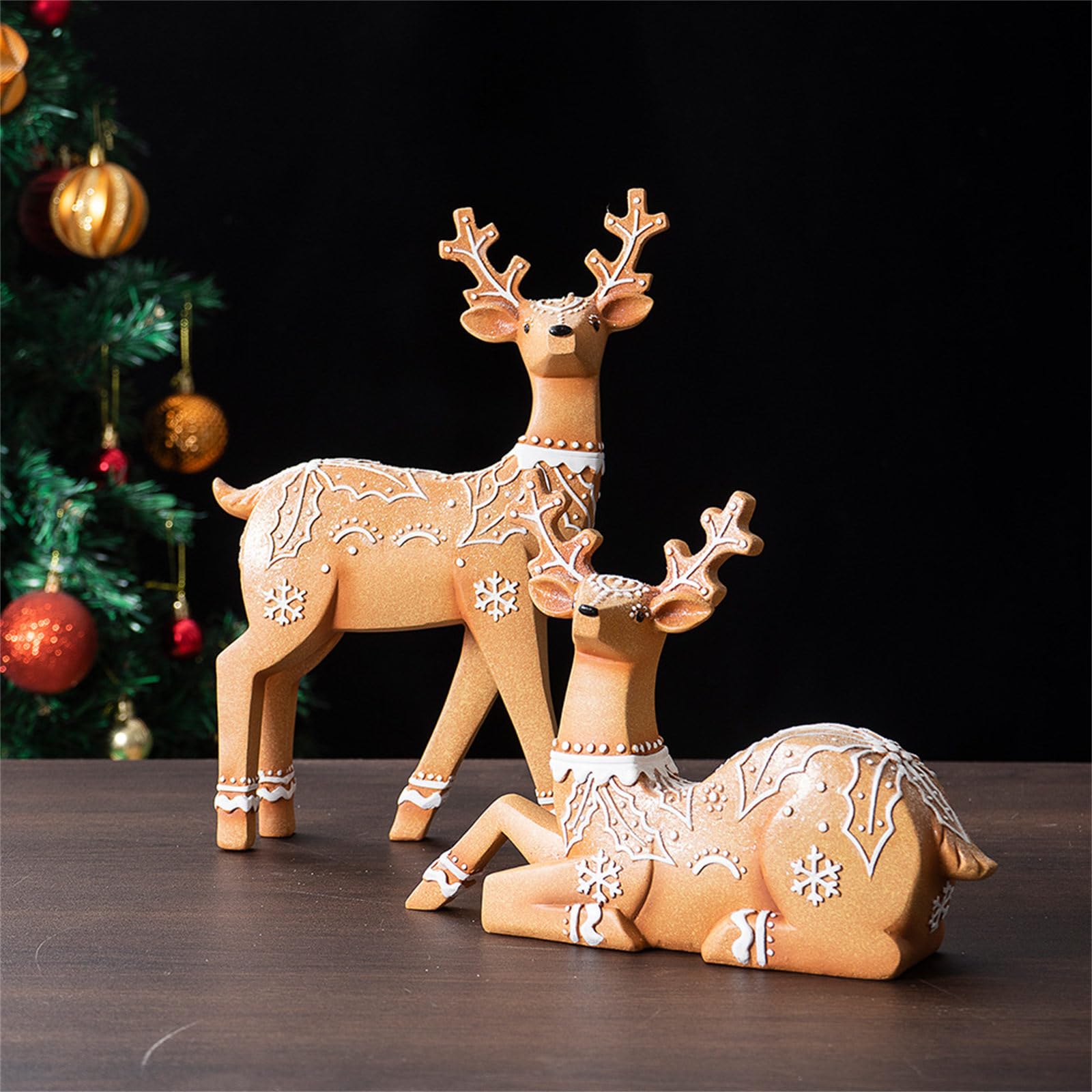 Figura de reno hecha a mano de resina, perfecta para decoraciones de festivales, interiores y exteriores, estatua de ciervo para mantel, decoración de ventana de Navidad