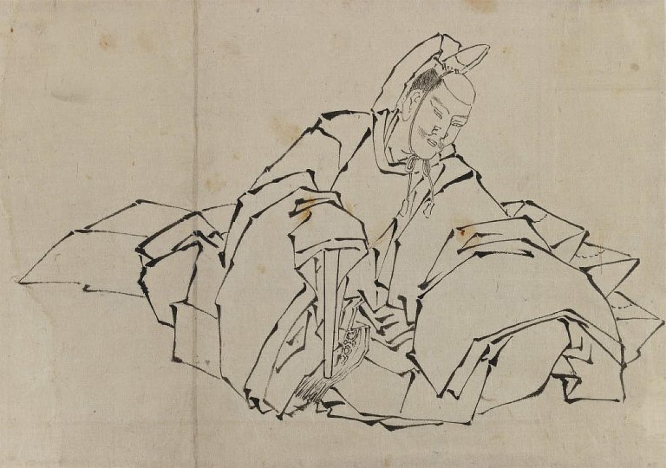 Artxlxxbn No Frame Famous Painting Art Wall Decor Abstract Art Picture Drawing Of Seated Nobleman In Full Costume By Katsushika Hokusai Animal Pictures For Home Decor 60X90cm