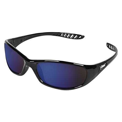 KleenGuard V40 Hellraiser - Gafas de seguridad (20543), lente de espejo azul con marco negro, 12 paresestuche