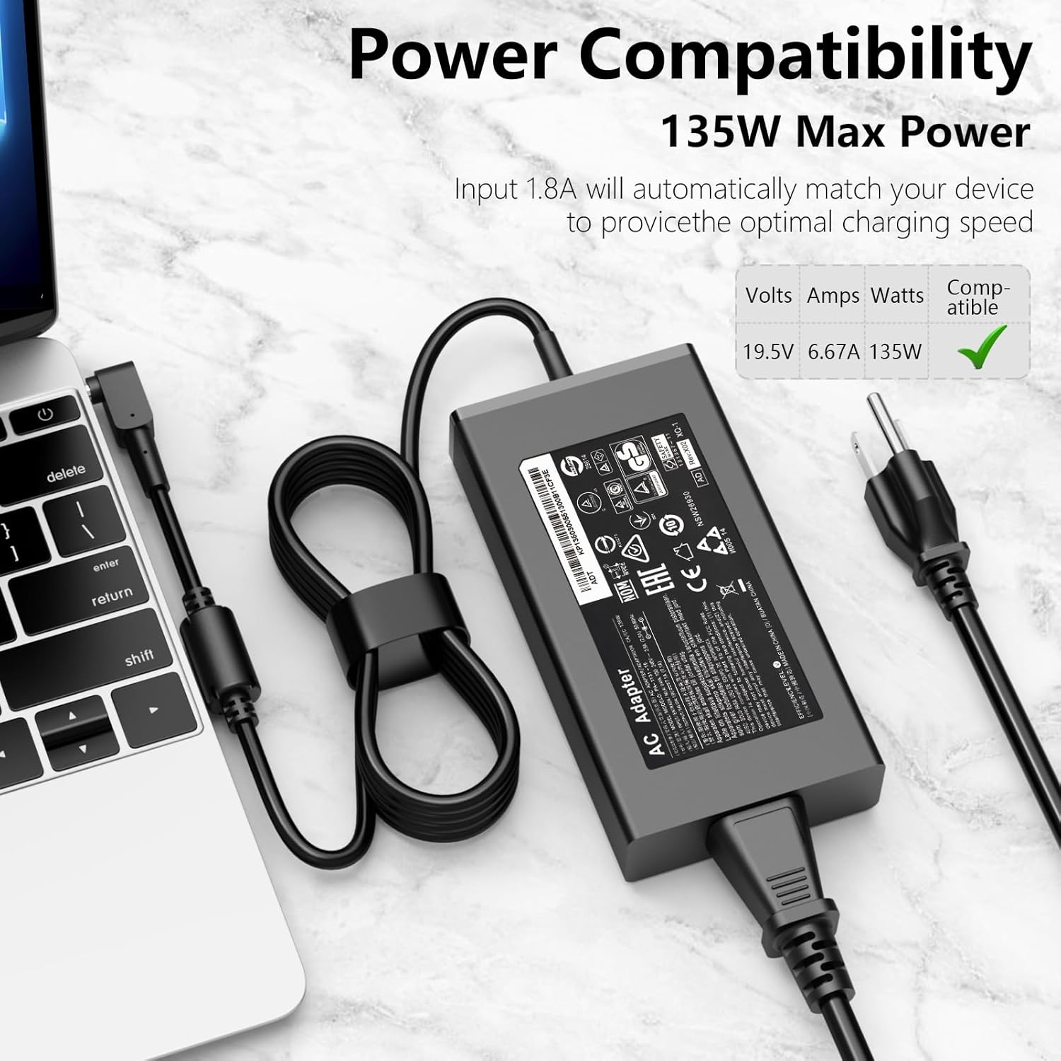135W AC Charger Compatible with Acer Nitro 5 AN517-51 AN515-42 AN515-43 AN515-51 AN515-52 AN515-53 AN515-54 AN515-55 ADP-135K ADP-135KB T Gaming Laptop