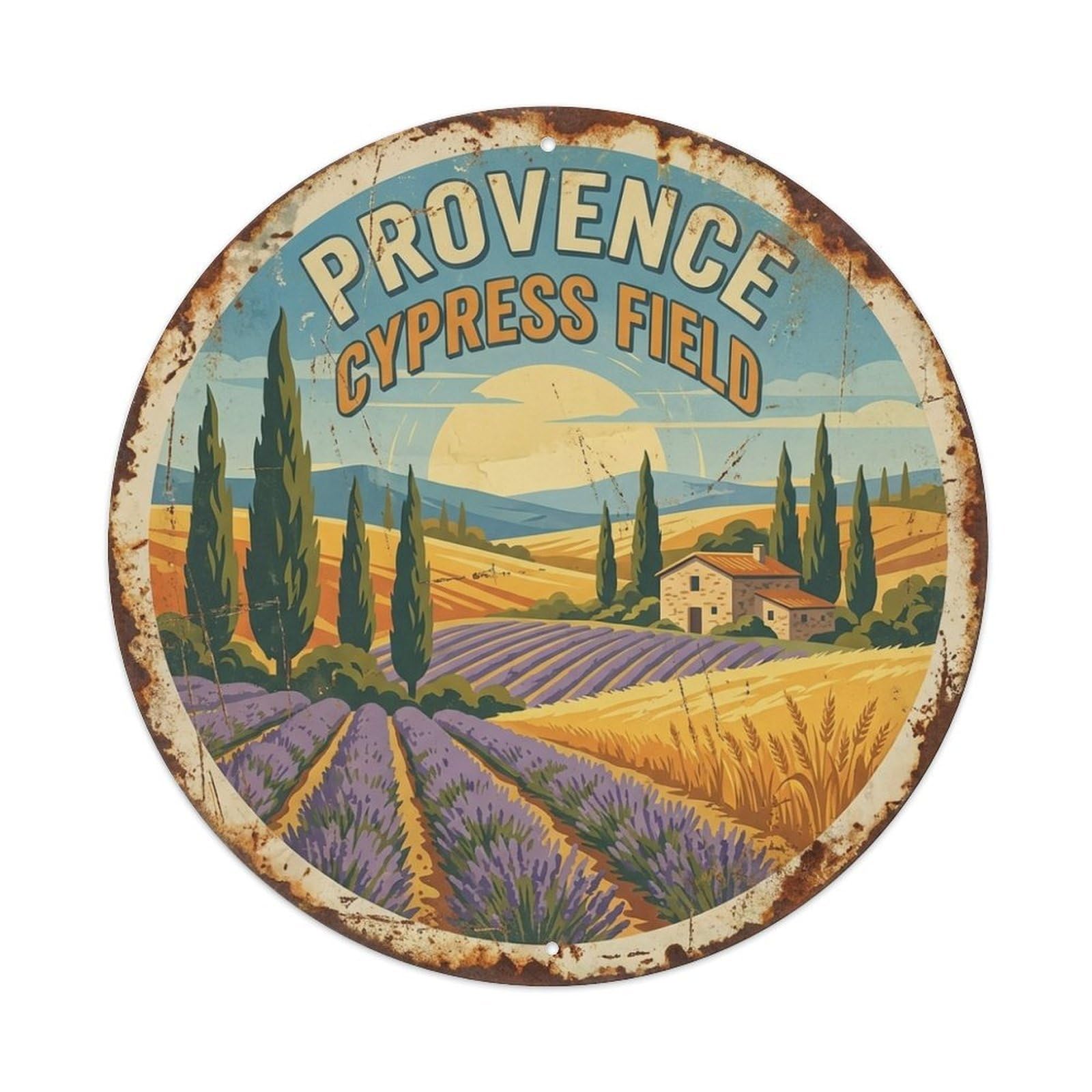 France Provence Village Travel Cypress Field Metal Tin Sign