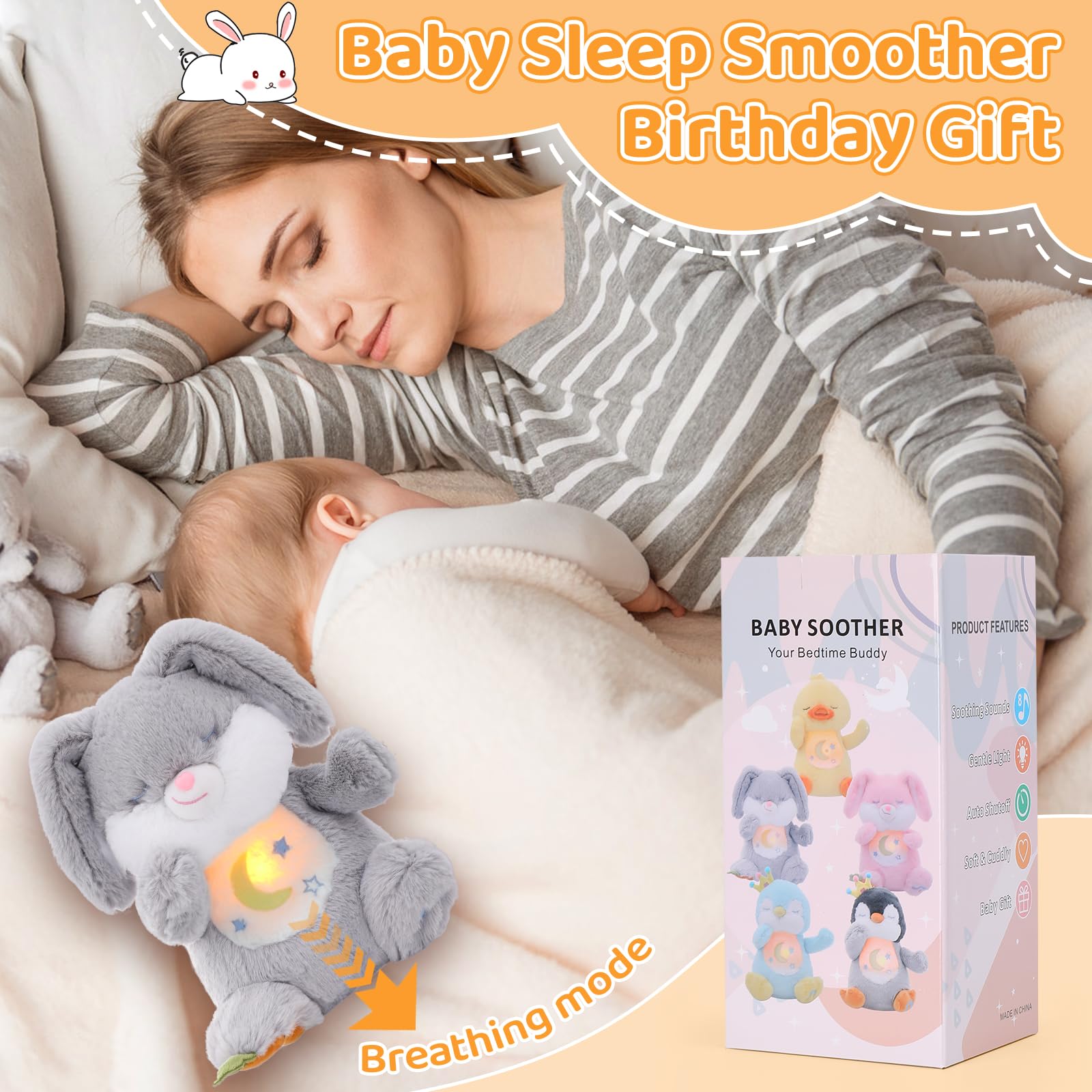seOSTO Soothing Bunny Breathing Bunny Teddy Plush with Light and Breathing Musical Soothing Doll for Baby Toys New Baby Gifts Anxiety Teddy for Adults - Image 3