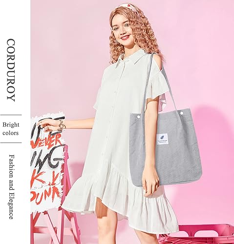 Vista 118 de Tote - Bolsa de hombro reutilizable de pana de gran capacidad con bolsillos interiores para mujeres y niñas Rayas