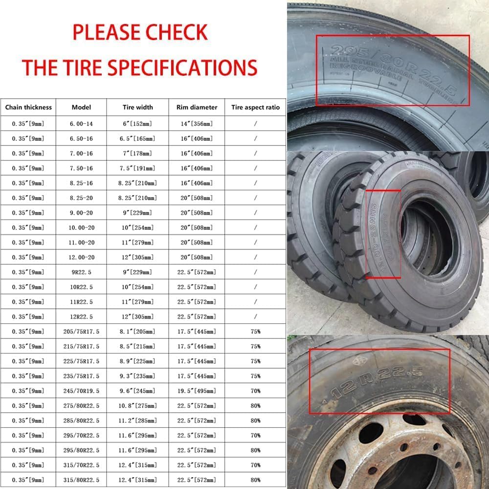 YAGOLD 9mm Set of 2 Snow Tire Chains for Car SUV Pickup Trucks Van Trucks ATV Semi Trucks Light Truck Heavy Goods Vehicles in Snow, Ice, Sand and Mud 9.00-20 9mm 225/75R17.5