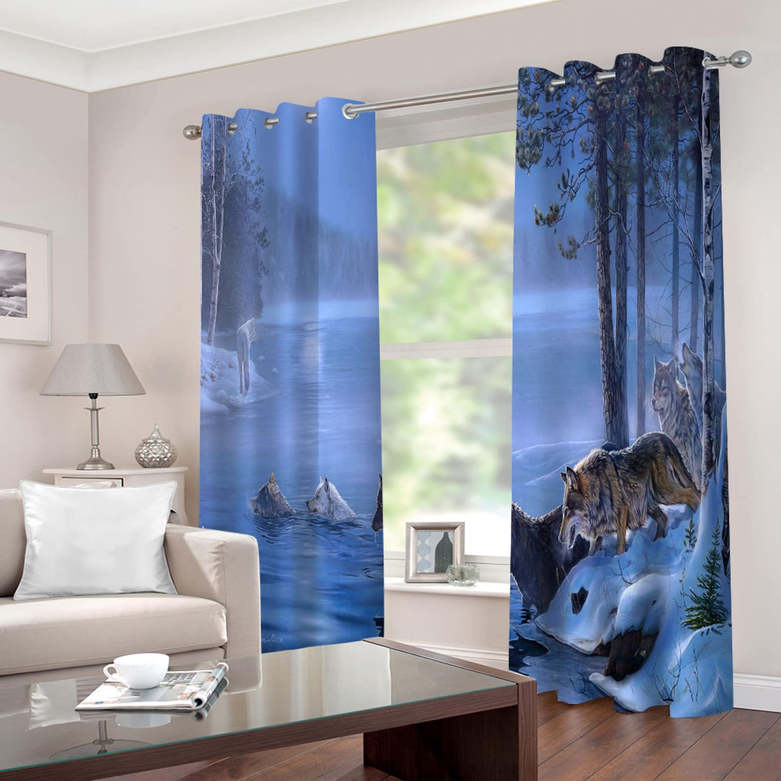 Verdunkelungsvorhang 140x160 Cm, 2-teilig – 3D Eis & Schnee Waldtiermuster, 100% Polyester