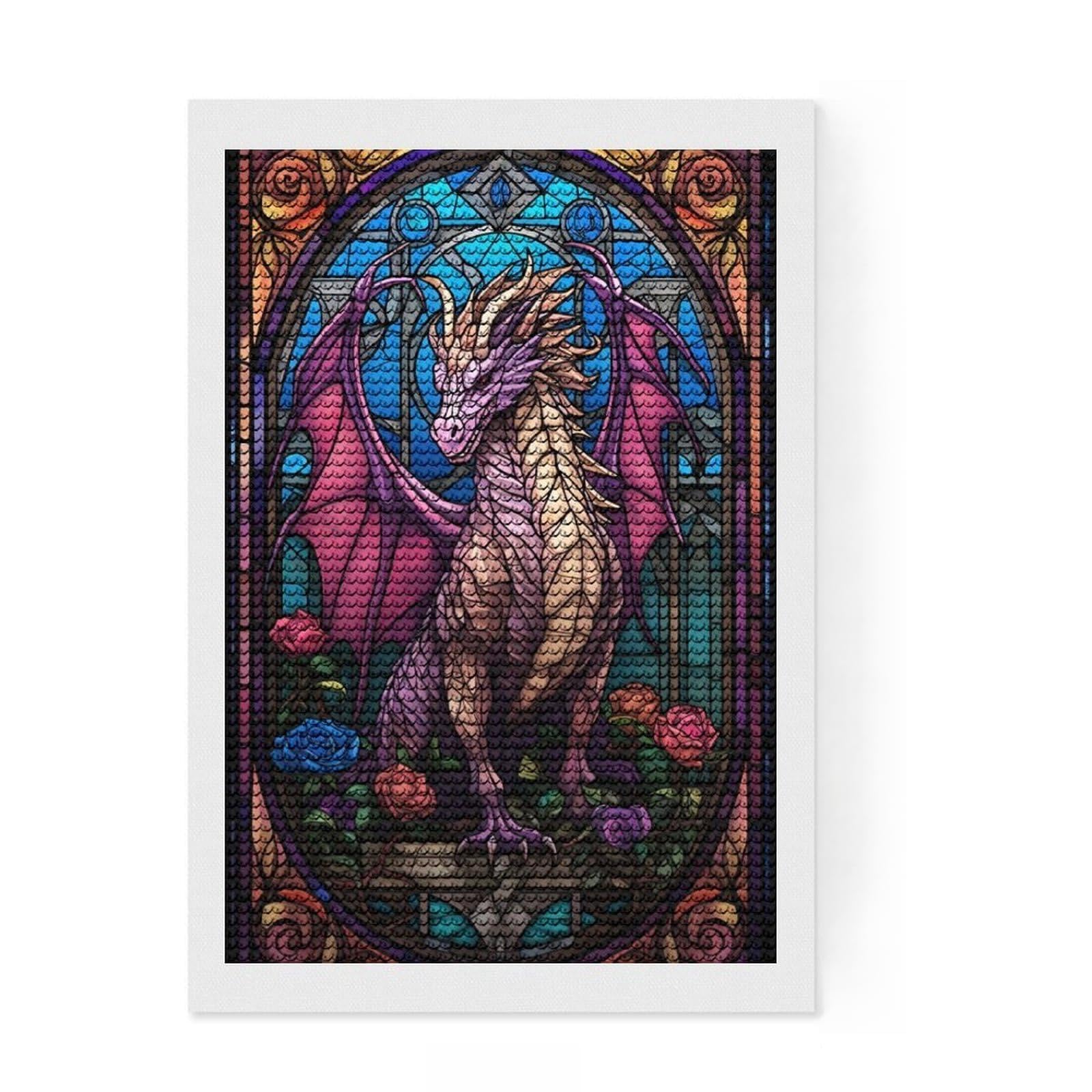 Junmoney Rouge Aetheria Pink Dragon Full Drill Diamond Painting Kit 8"x12", for Teens, Calming Craft to Unwind, Home Wall Decor, Christmas Gift