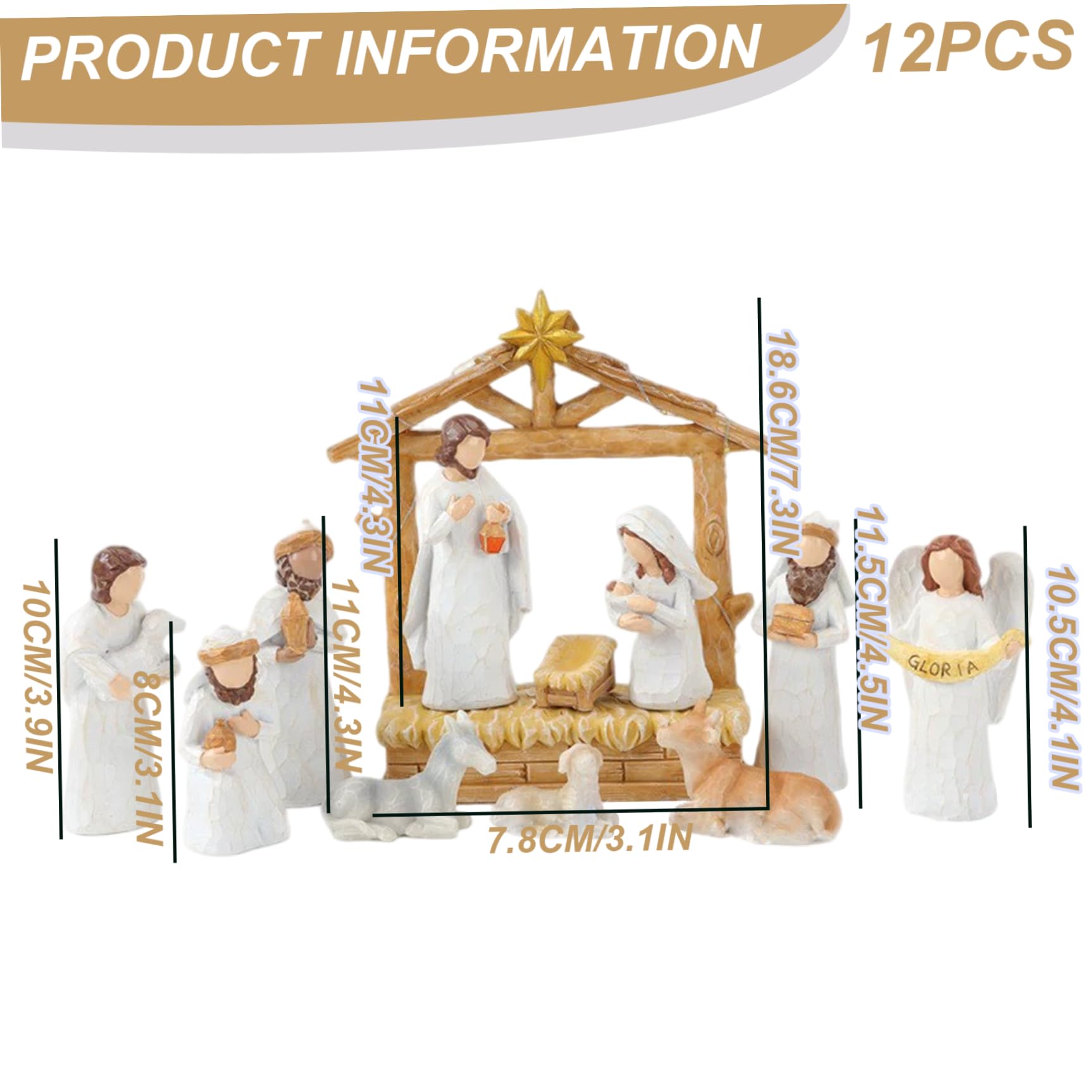 Blanco Home Conjuntos y Figuras de Nacimiento Juego de 12 Belén de Resina con Luces navideñas para decoración navideña para niños y Familias..