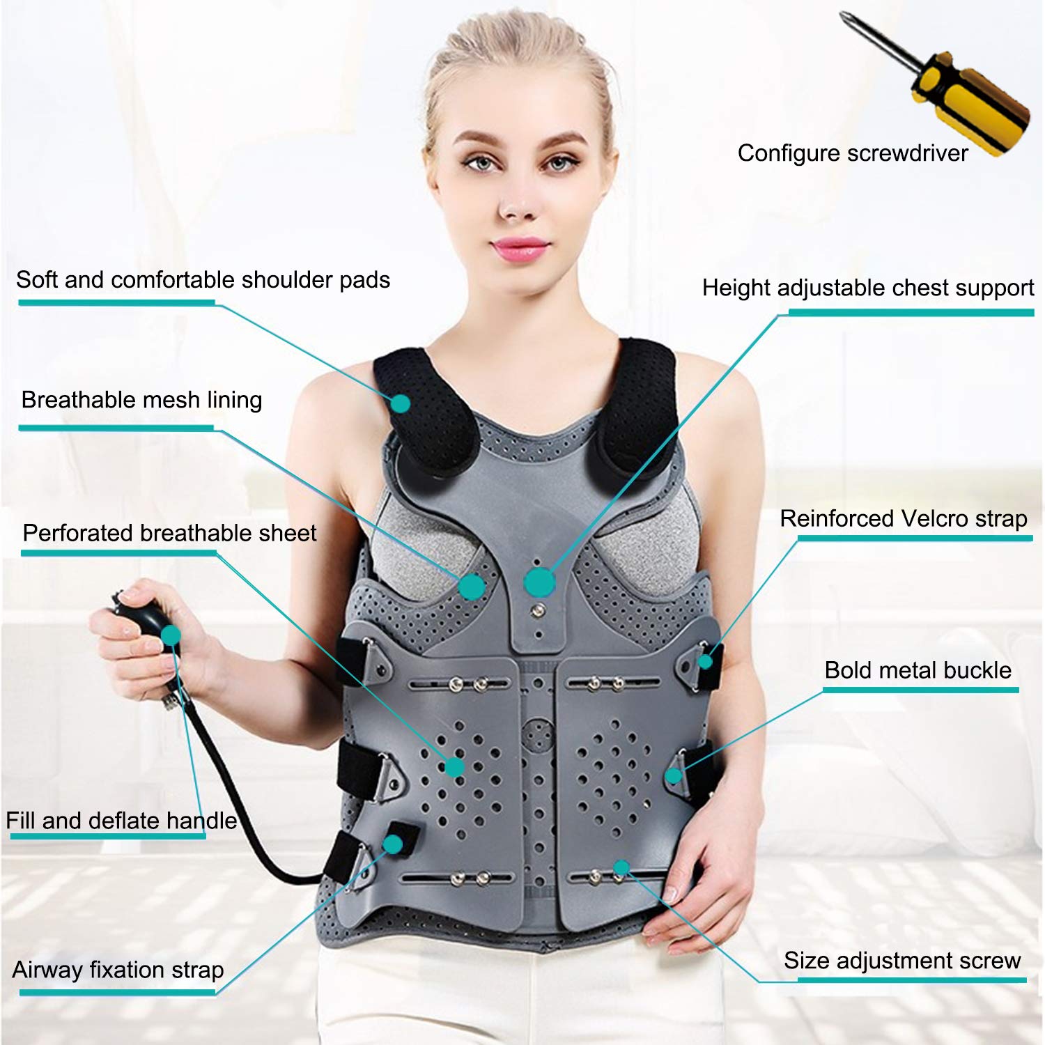 TLSO Inflatable Thoracolumbar Fixed Spinal Brace, Lightweight