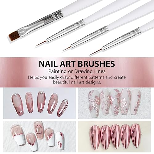 Miniatura 6 de Gel de pintura metálica de 0.3 fl oz, esmalte de uñas de gel pintado en oro rosa, gel de pintura de metal 3D, esmalte de gel de espejo con 4