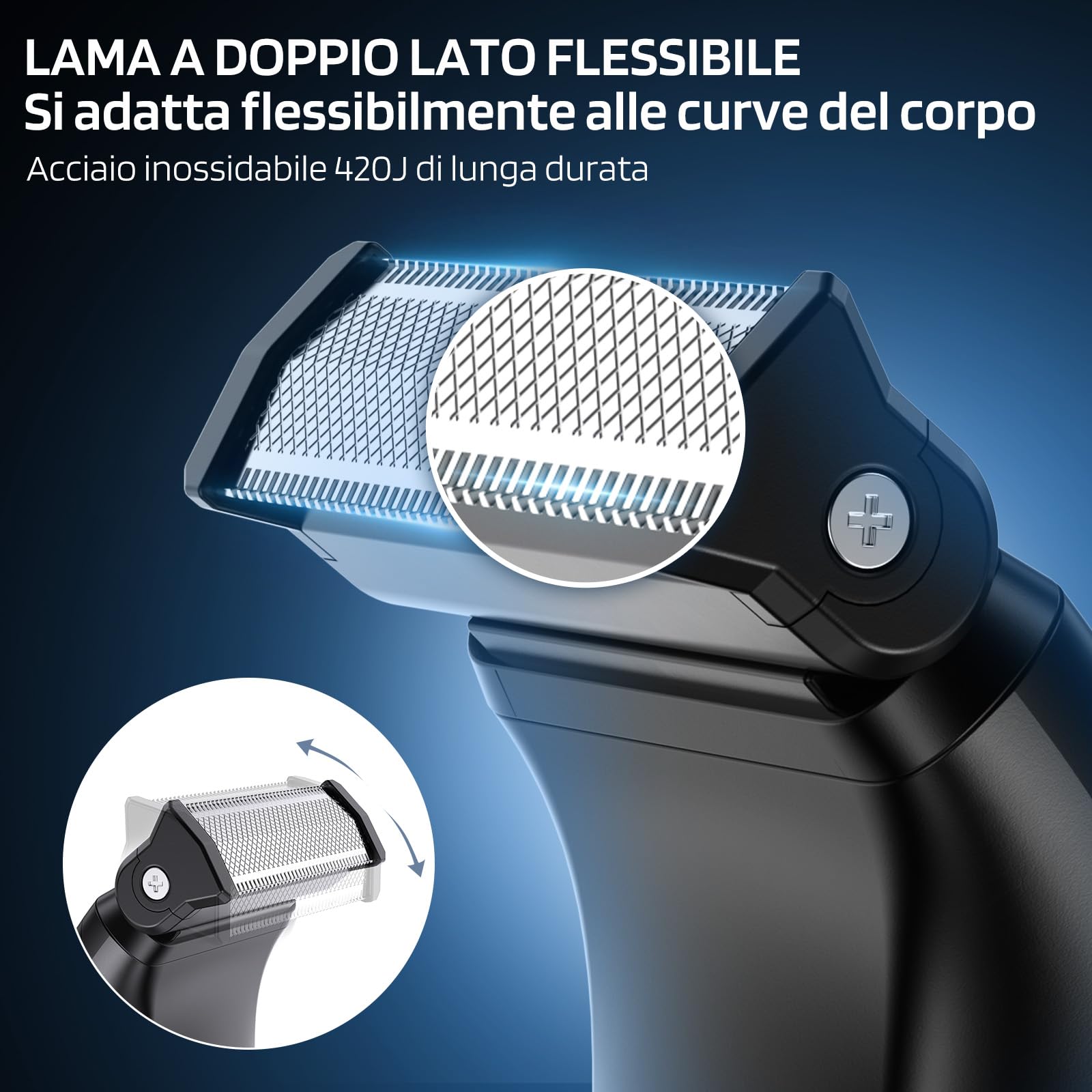 MAXGROOM 2 in 1 Rasoio Elettrico Corpo Uomo a Umido e Secco, Rasoio Parti Intime Uomo con 2 Testine, Depilatore Corpo, Display LED, Pettine Regolabile, Ideale per Palestra e Viaggi