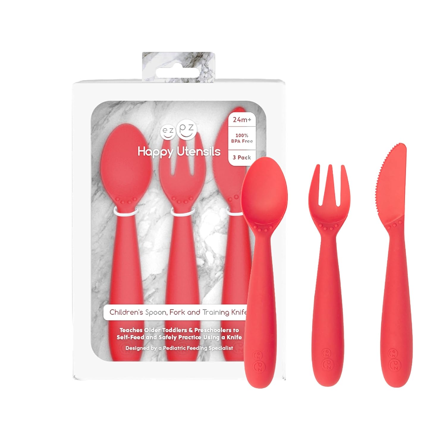 ezpz Happy Utensils - 24 Months+ (24 Months+ (Coral)) Thumbnail