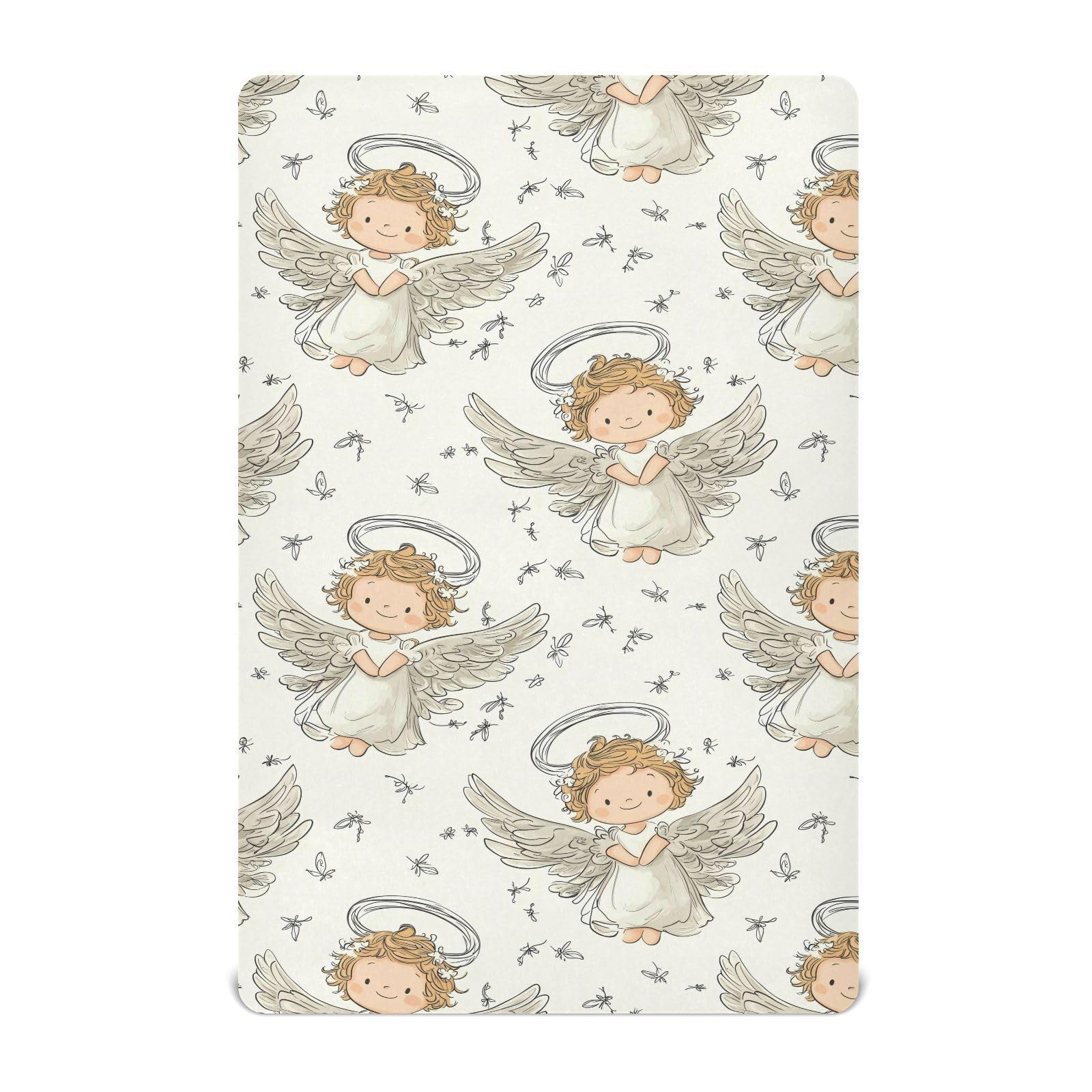 Crib Sheets for Boys Girl Cartoon Little Angel with Halo mini Crib Nursery Sheets,Breathable Baby Cribs Sheet,Soft Toddler Mattress Fitted,Neutral Baby Sheet for Cribs 52 * 28 * 9In