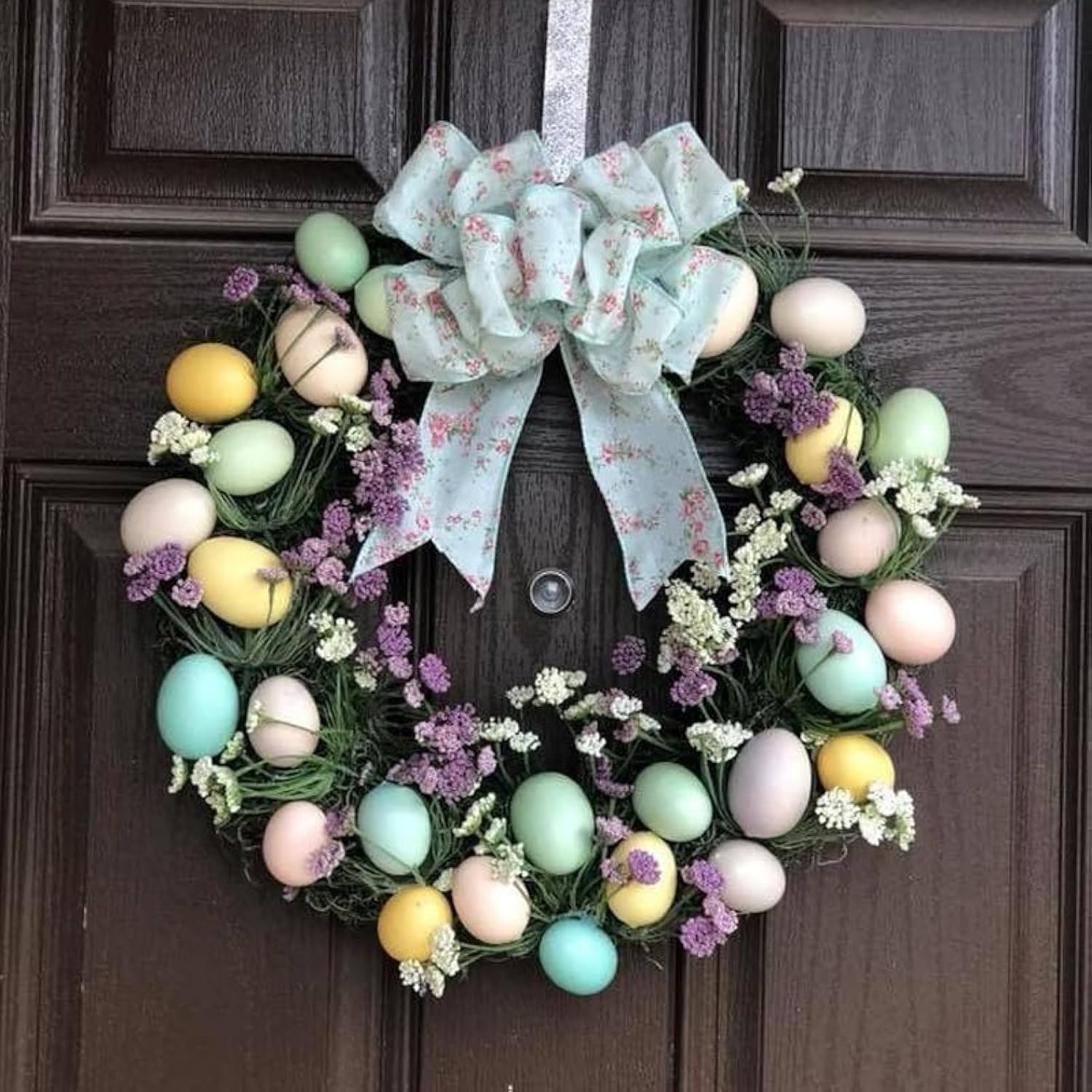 Homesmiths Easter Decorations, 40 Cm Wall-mounted Garland Easter Garland Ornaments Door Hanging Easter decoration wreath with Egg Ornaments, Flowers and Bowknot, Multicolour.